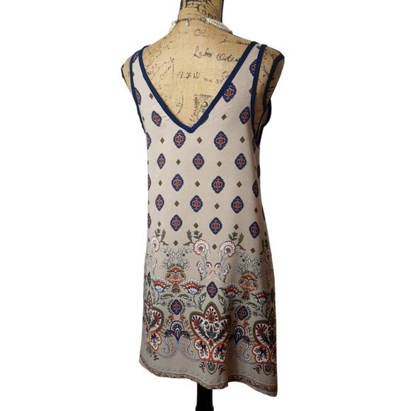 Sleeveless Bohemian Floral Dress Sm Beige Western Nature Sundress Asymmetrical - Picture 3 of 7